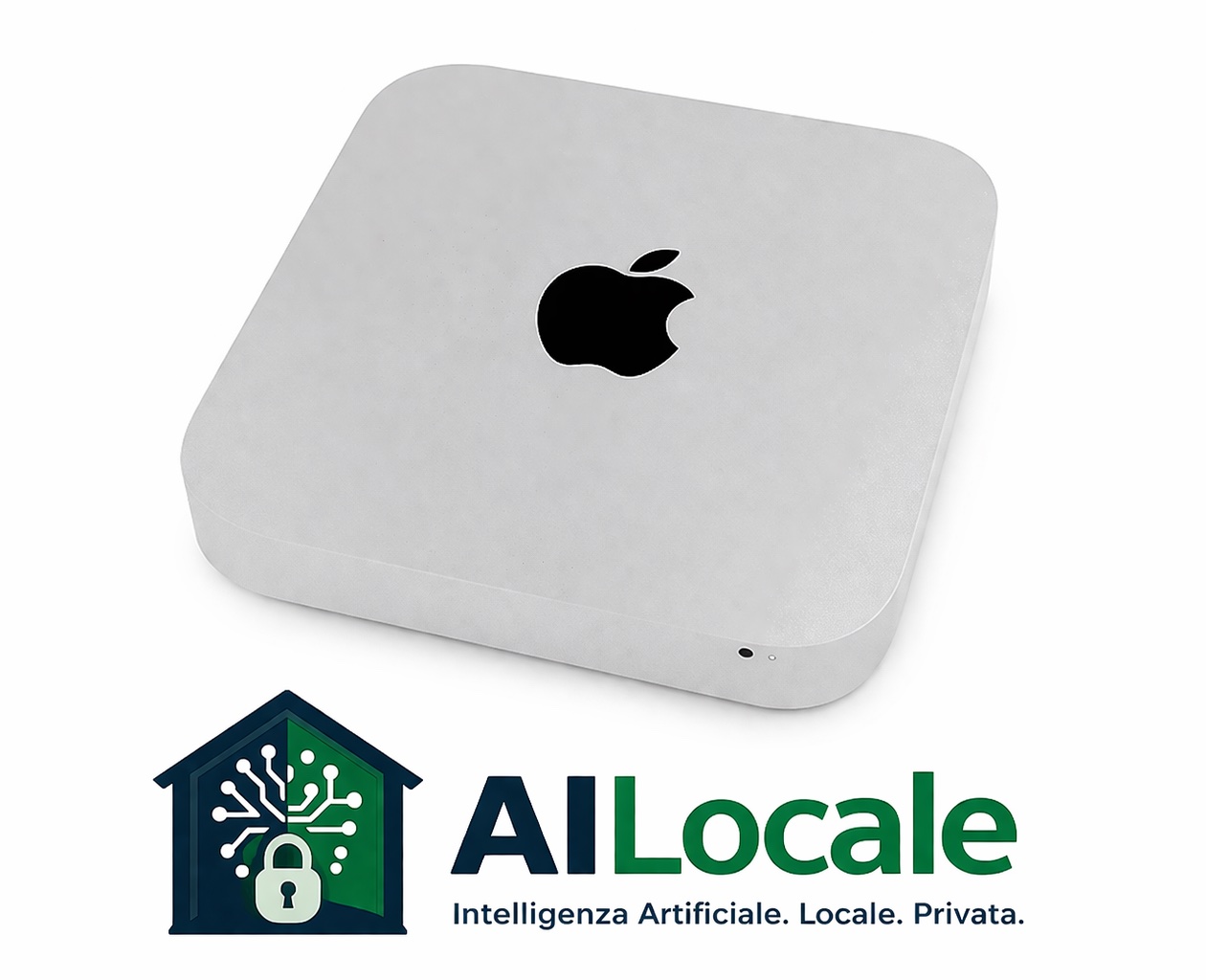 Mac Mini M4 con logo AILocale — server AI locale per la tua azienda